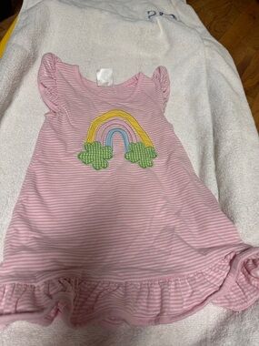 Girls' Pink Striped Rainbow Appliqué Dress